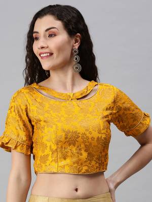 Women Mustard Woven Jacquard Readymade Blouse 3