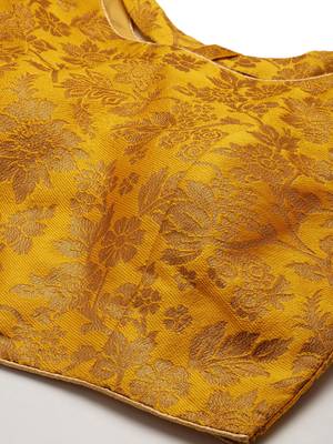 Women Mustard Woven Jacquard Readymade Blouse 4
