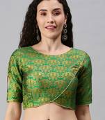 Women Green Woven Jacquard Readymade Blouse