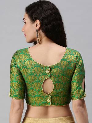 Women Green Woven Jacquard Readymade Blouse 2