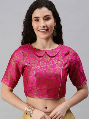 Women Pink Woven Jacquard Readymade Blouse 1