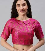 Women Pink Woven Jacquard Readymade Blouse
