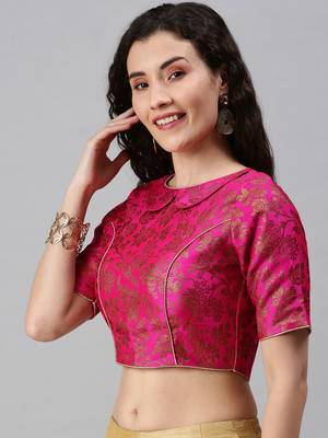 Women Pink Woven Jacquard Readymade Blouse 3