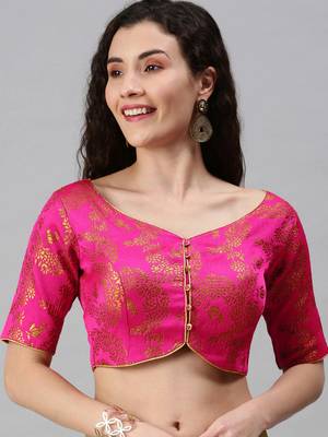 Pink Art Silk Embroidered Readymade Blouse 1