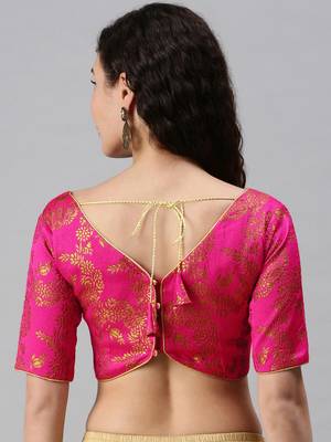 Pink Art Silk Embroidered Readymade Blouse 2