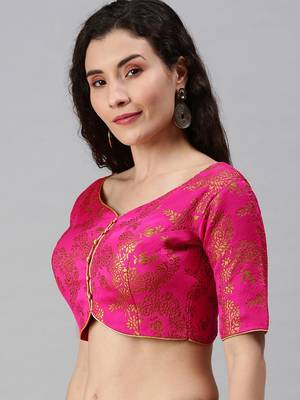 Pink Art Silk Embroidered Readymade Blouse 3