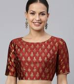 Women Maroon & Gold Ethnic Motifs Jacquard Woven Design Readymade Saree Blouse With Tie-Ups
