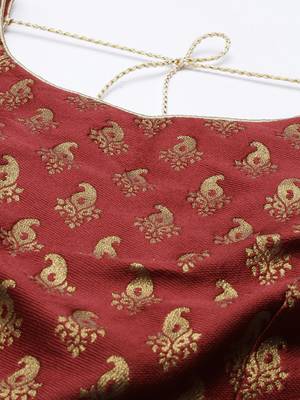 Women Maroon & Gold Ethnic Motifs Jacquard Woven Design Readymade Saree Blouse With Tie-Ups 4