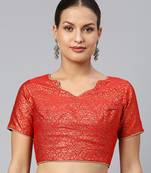 Women Red & Gold Ethnic Motifs Jacquard Woven Design Readymade Saree Blouse With Cut-Out