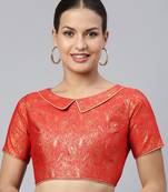 Women Red & Gold Ethnic Motifs Jacquard Woven Design Readymade Saree Blouse With Cut-Out