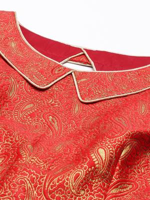 Women Red & Gold Ethnic Motifs Jacquard Woven Design Readymade Saree Blouse With Cut-Out 4
