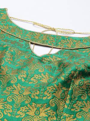 Women Green & Gold Ethnic Motifs Jacquard Woven Design Readymade Saree Blouse With Cut-Out 4