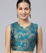 Teal Art Silk Jacquard Woven Readymade Blouse