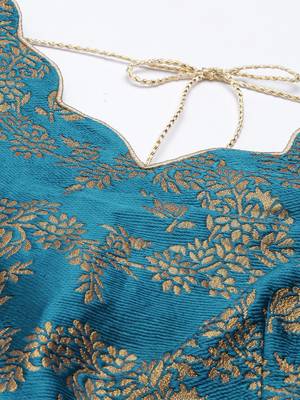 Teal Art Silk Jacquard Woven Readymade Blouse 4