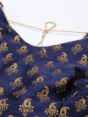 Women Navy Blue & Gold Ethnic Motifs Jacquard Woven Design Readymade Saree Blouse With Tie-Ups 4