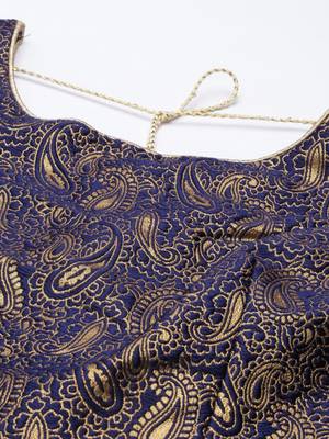 Women Navy Blue & Gold Ethnic Motifs Jacquard Woven Design Readymade Saree Blouse With Tie-Ups 4