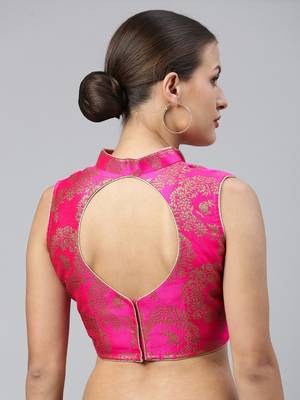 Women Pink Ethnic Motifs Jacquard Woven Design Readymade Saree Blouse With Tie-Ups 2
