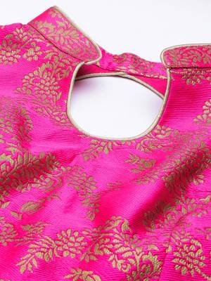 Women Pink Ethnic Motifs Jacquard Woven Design Readymade Saree Blouse With Tie-Ups 4
