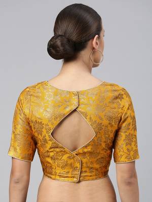 Yellow Art Silk Woven Work Readymade Blouse 2