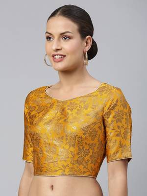 Yellow Art Silk Woven Work Readymade Blouse 3