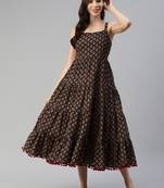 Black printed cotton long-dresses