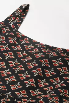 Black printed cotton long-dresses