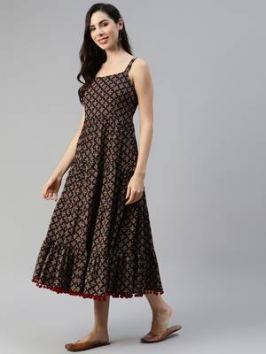 Black printed cotton long-dresses 3