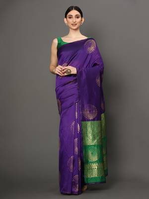 Glemora PurpleGreen Beautiful Ethnic Wear Silk Blend Banarasi Traditional Saree 1