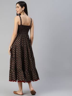 Black printed cotton long-dresses 4