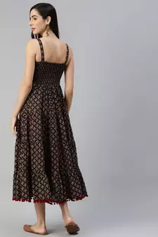 Black printed cotton long-dresses