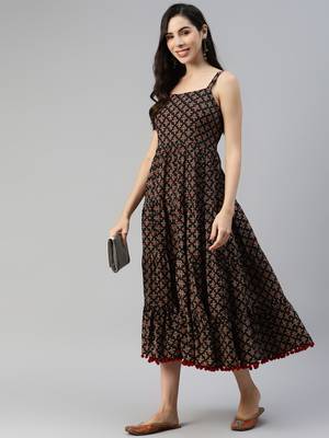 Black printed cotton long-dresses 5