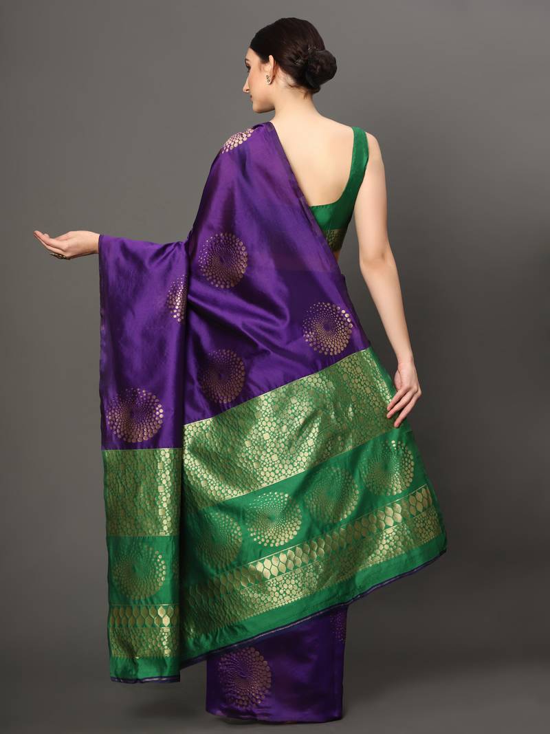 Glemora PurpleGreen Beautiful Ethnic Wear Silk Blend Banarasi Traditional Saree