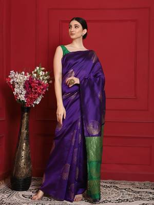 Glemora PurpleGreen Beautiful Ethnic Wear Silk Blend Banarasi Traditional Saree 3