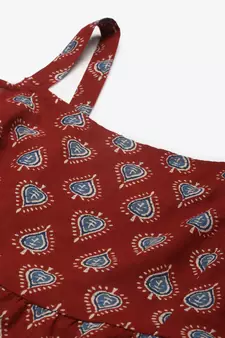 Maroon printed cotton long-dresses