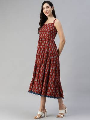 Maroon printed cotton long-dresses 3