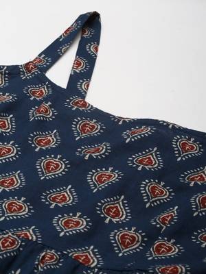 Navy-blue printed cotton long-dresses 2