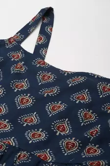 Navy-blue printed cotton long-dresses