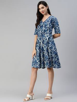 Indigo printed cotton long-dresses 3