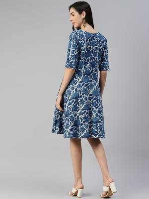 Indigo printed cotton long-dresses 4