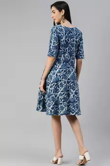 Indigo printed cotton long-dresses