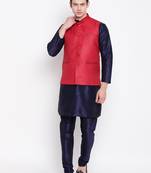 Mag Men's Navy Blue Matching Kurta Churidar With Red Joot Waiscoat For Men (RG-19451-36)