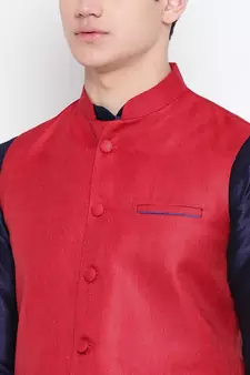 Mag Men's Navy Blue Matching Kurta Churidar With Red Joot Waiscoat For Men (RG-19451-36)