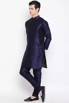 Mag Men's Navy Blue Matching Kurta Churidar With Red Joot Waiscoat For Men (RG-19451-36)