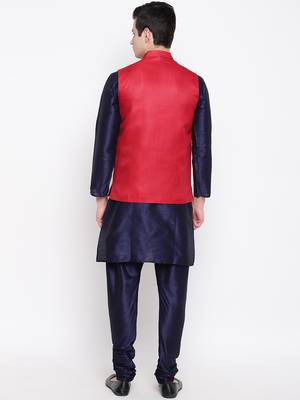 Mag Men's Navy Blue Matching Kurta Churidar With Red Joot Waiscoat For Men (RG-19451-36) 5