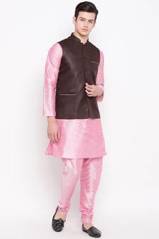 Mag Men's Pink Matching Kurta Churidar With Pink Voilet Waishcoat For Men (RG-19452-36)