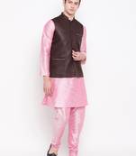 Mag Men's Pink Matching Kurta Churidar With Pink Voilet Waishcoat For Men (RG-19452-36)