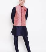 Mag Men's Navy Blue Matching Kurta Churidar With Pink Waiscoat For Men (RG-19453-36)