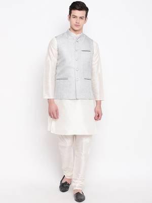 Mag Men's White Matching Kurta Churidar With Gray Joot Waiscoat For Men (RG-19455-36) 1