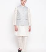 Mag Men's White Matching Kurta Churidar With Gray Joot Waiscoat For Men (RG-19455-36)