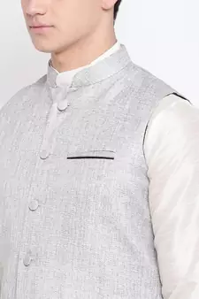 Mag Men's White Matching Kurta Churidar With Gray Joot Waiscoat For Men (RG-19455-36)